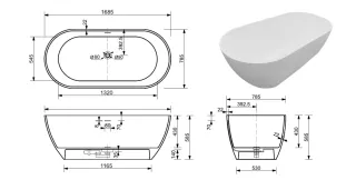 Ванна отдельностоящая Эстет Майами 1685х758 ФР-00017888 Solid Surface белая